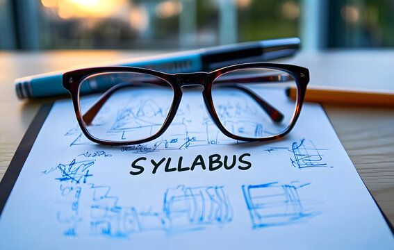 SYLLABUS - word on a white sheet with glasses and marker in the background