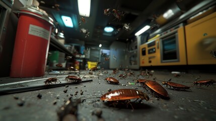 Cockroach Infestation in Dirty Kitchen