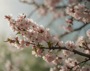 Obraz premium Cherry blossom tree in full bloom under soft sunlight