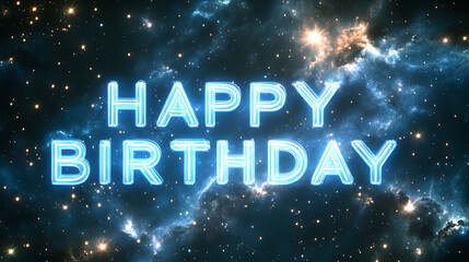 Celestial Happy Birthday Greeting: A cosmic birthday wish against a vibrant nebula backdrop