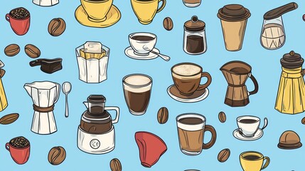 Coffee brewing methods pattern background