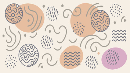 Seamless Memphis Geometric Pattern. Colorful Abstract 80s 90s Retro Background with Circles, Dots, Zigzags, Spirals, and Wavy Lines. Bright Orange Pink Fun Doodle Design for Kids.