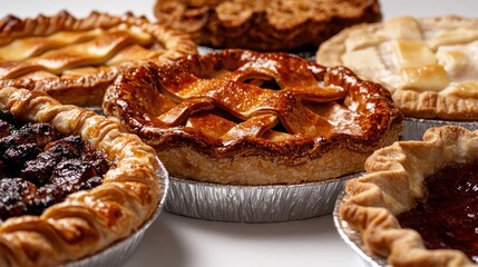 Assorted mini pies, bakery display, close-up, food photography, recipe website