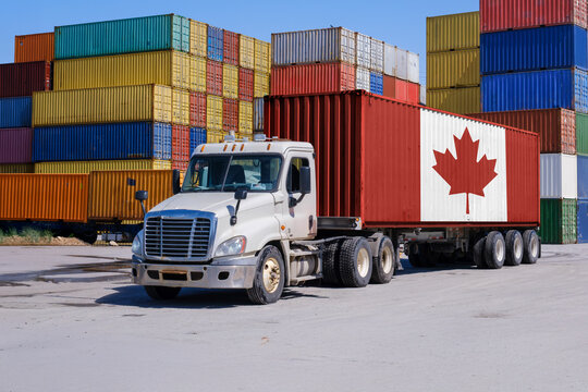 A Canada-marked shipping container on a truck - Montage