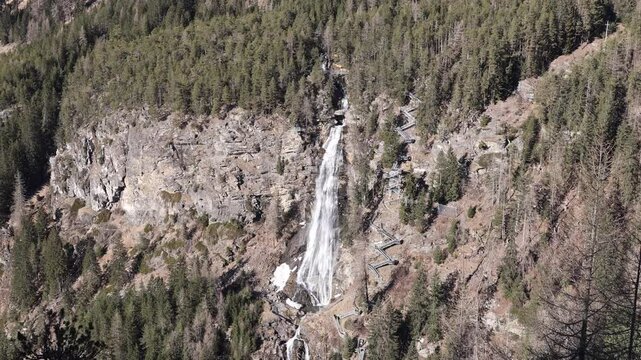 Stuibenfall waterfall with staircase, Umhausen, &Ouml;tztal, Austria, March 19, 2025
