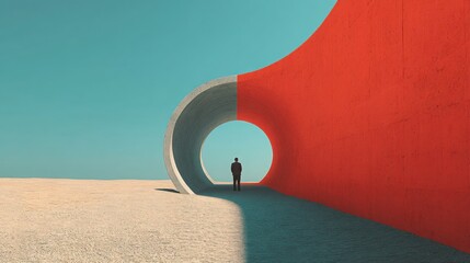 Person standing at the crossroads of an abstract tunnel with split financial paths representing usa and china