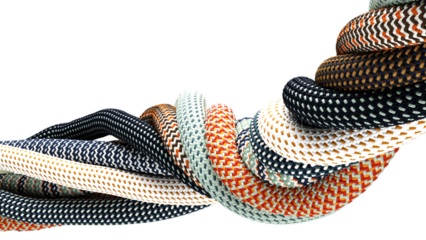 Abstract tech background with twisted paracord-style cables on transparent background