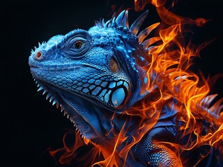 Fototapeta premium Blue Iguana in Flames