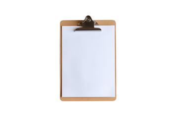 A Simple Clipboard with Blank White Paper Ready for Notes and Tasks isolated on transparent background , cutout