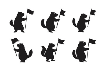 beaver holding a flag vector art silhouette