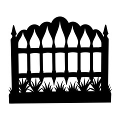 A Black Silhouette of an Ornamental Garden Fence with Grass