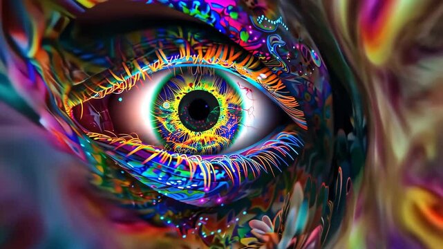Digitales Auge mit psychedelischem Farbenwirbel
