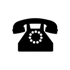 Minimalist black silhouette of a rotary telephone with circular dial