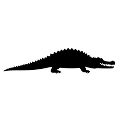 Minimalist black silhouette of a crocodile in bold vector style
