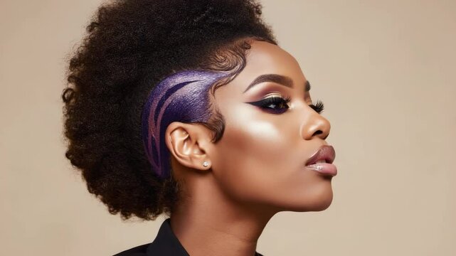She owns the look, curly hair, undercut, and vibrant makeup come together in a statement of self-expression.


