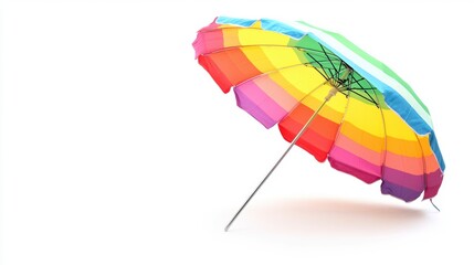 Colorful rainbow beach umbrella isolated on white background.