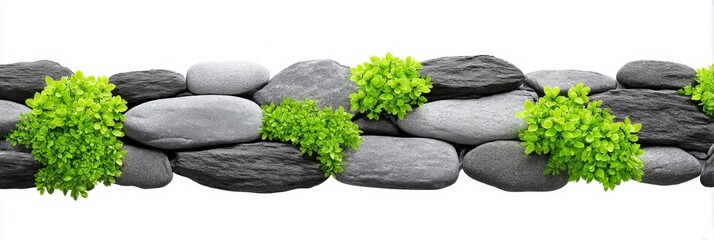 Stones and Greenery Border - A border featuring smooth grey stones interspersed with vibrant green plants, perfect for design projects