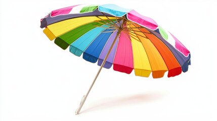 Colorful rainbow beach umbrella isolated on white background.