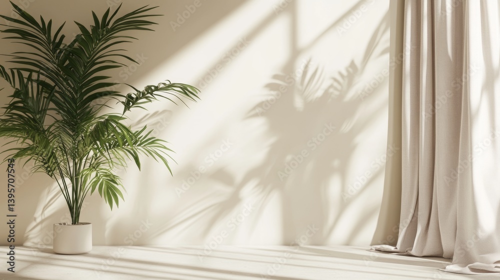 Wall mural a soft and minimalist beige background with abstract gentle light, featuring the subtle shadow and l