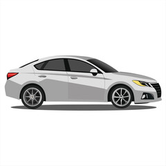Naklejka premium Modern sedan car side view with sleek metallic design in detailed flat vector illustration 