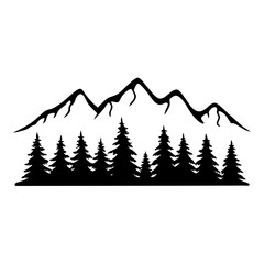 Fototapeta premium Majestic Mountain Range with Evergreen Forest Silhouette Artwork Graphic Design