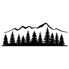 Obraz premium Majestic Mountain Range Silhouette with Evergreen Forest Trees