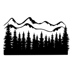 Majestic Mountains and Evergreen Forest Landscape Silhouette