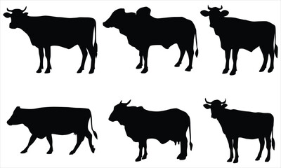 cow silhouette set is isolated on a white background 