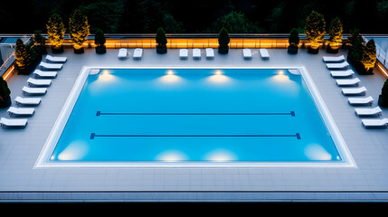 A luxurious hotel pool surrounded by lush vegetation in a tropical resort