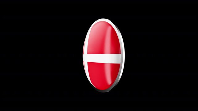 Denmark Flag Badge, Full HD 1920X1080 Resolution, Duration clip 06 sec, Alpha Transparent