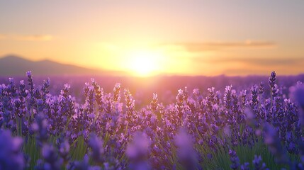 Fototapeta premium Sunset over vibrant lavender fields in bloom Generative AI
