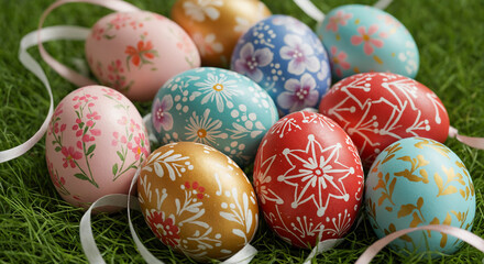 Easter Eggs Painted with Patterns and Designs