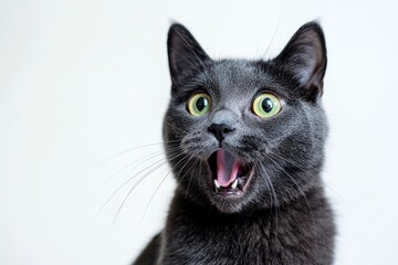 A cat with expressive eyes and whiskers, isolated on a clean white background