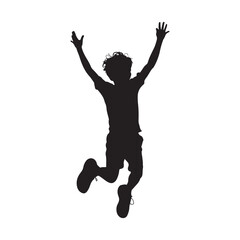 Silhouette of a Happy Child Jumping with Raised Arms - Vector Illustration