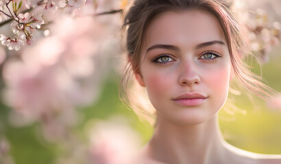 Naklejka premium a portrait of a woman on a spring day