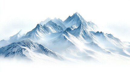 Snowy mountain scenery isolated on a white or transparent background (PNG format). -