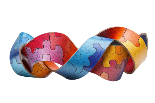 Colorful Puzzle Pieces Intertwined Abstract Art, isolated on transparent background