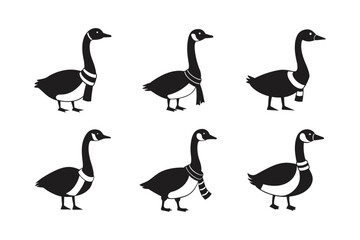 canada goose cartoon with scarf vector art silhouette
