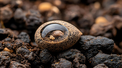 Fototapeta premium Close Up Of Seed With Water Droplet In Soil
