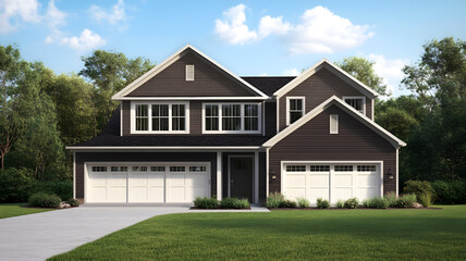 Modern two story house with green lawn ultra HD photo