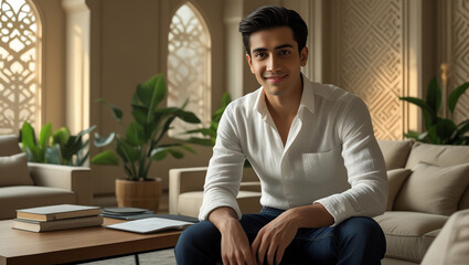 young man sitting on couch