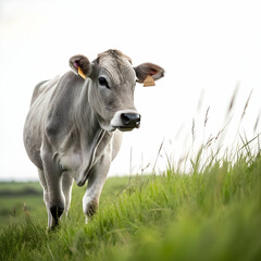 Grey Cow in Green Pasture