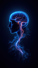 Fototapeta premium VNS - Vagus Nerve Stimulation with a blue-toned human head showcasing neural connections.