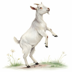 Obraz premium Cute White Goat Standing on Hind Legs