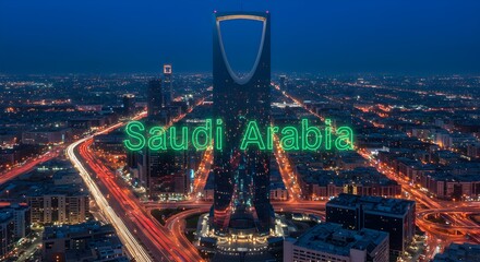 geen neon During the blue hour, the KAFD buildings in Riyadh, Saudi Arabia, stand out
