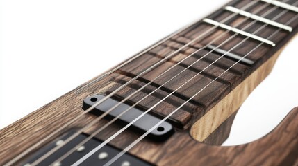 Fototapeta premium lose-up of fretboard being played, isolated on white background