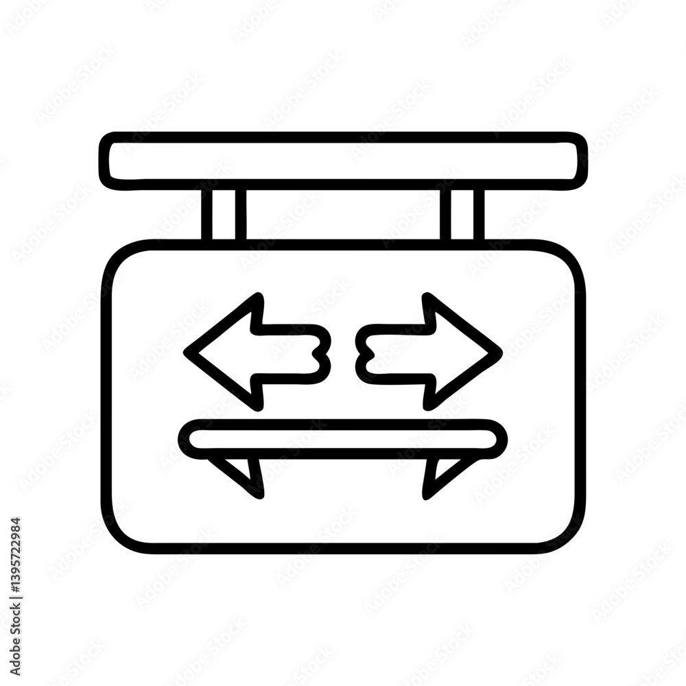 Poster directional signage with left and right arrows for navigation and wayfinding use