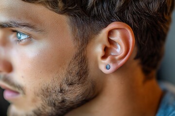 Man Ear Piercing Closeup
