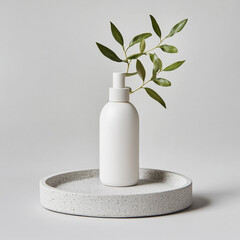 Skincare Product Mockup with Simple Bottle and Green Branch