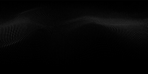 Digital wave with dots on the dark background. The futuristic abstract structure of network connection.